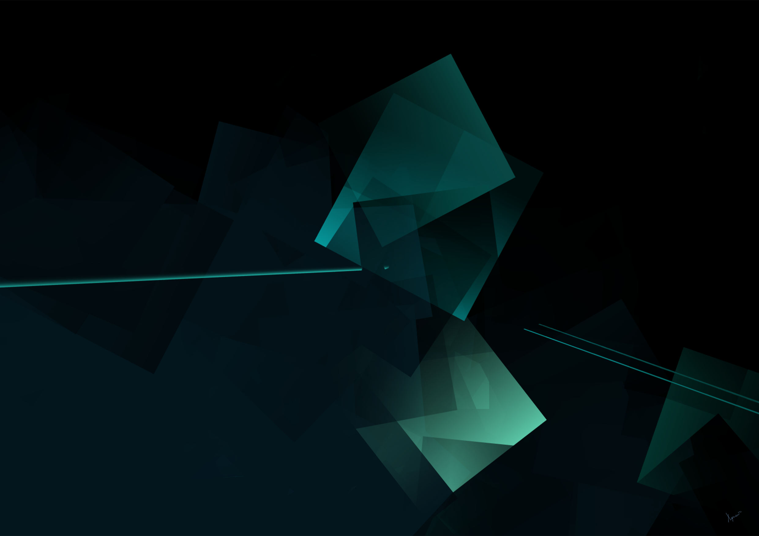 Digital Artwork - Generative Reflection in Blue and Green